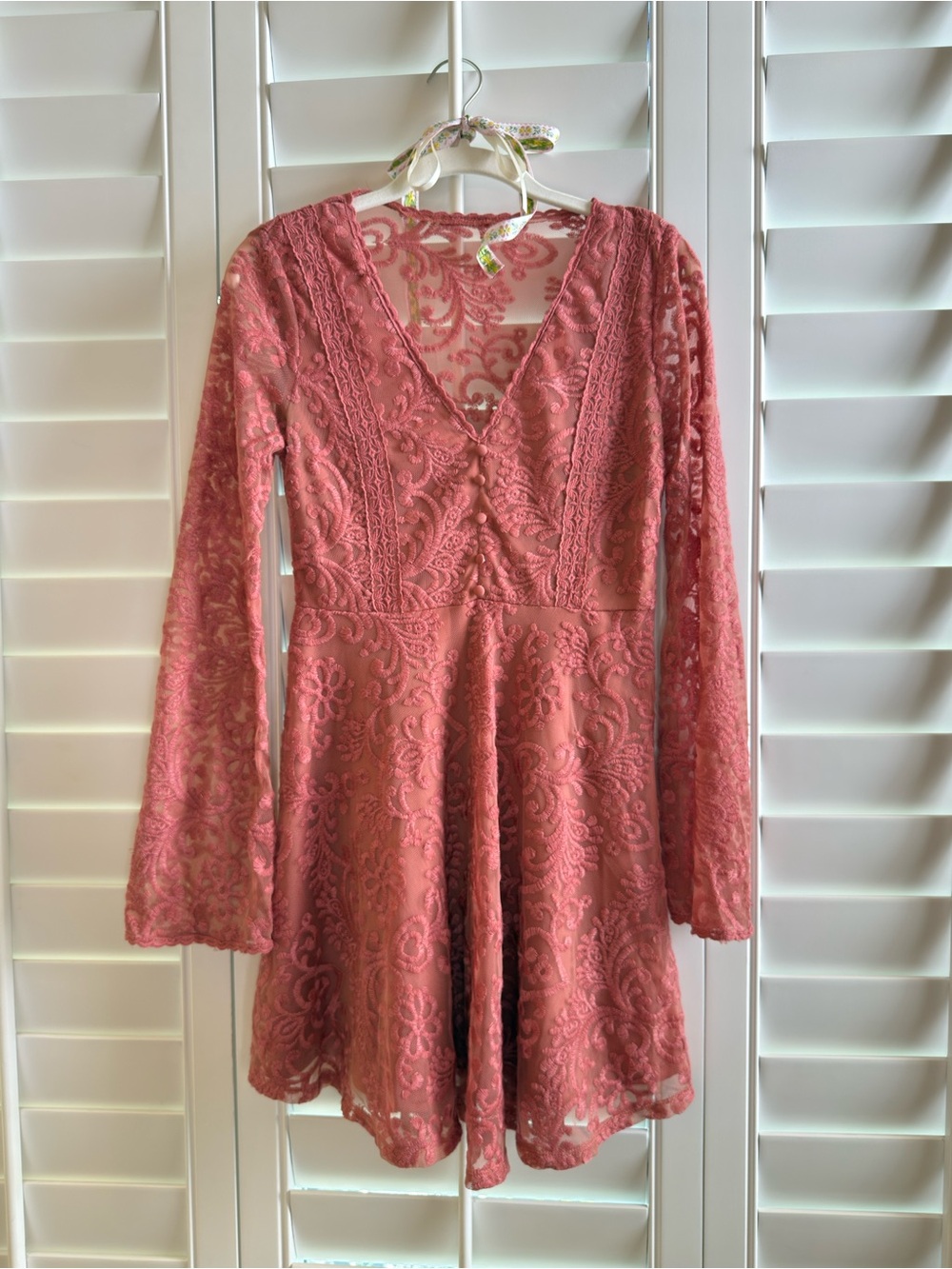 Francesca's Collections Rose Lace Long-Sleeve V-Neck Dress